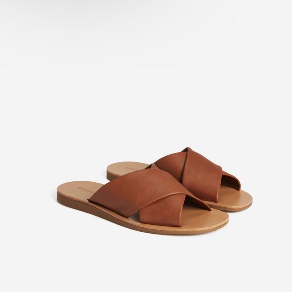 Everlane The Day Crossover Sandal Slides Italian Leather Sienna Brown Size 9 NEW